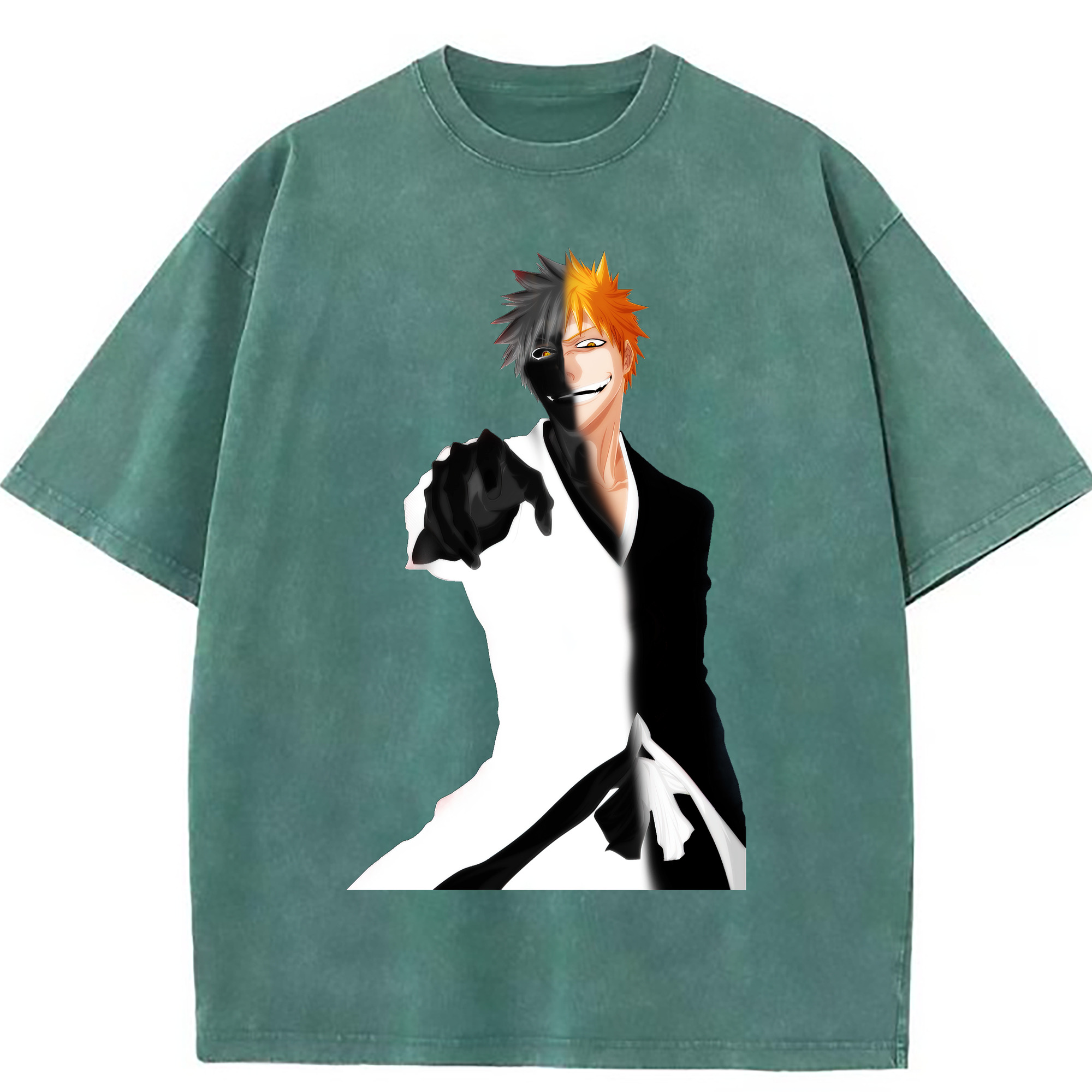 （画像用） ブリーチ 黒崎一護（くろさき いちご）BLEACH Kurosaki Ichigo 綿100% ヴィンテージ風 半袖Tシャツ（フロントプリント）